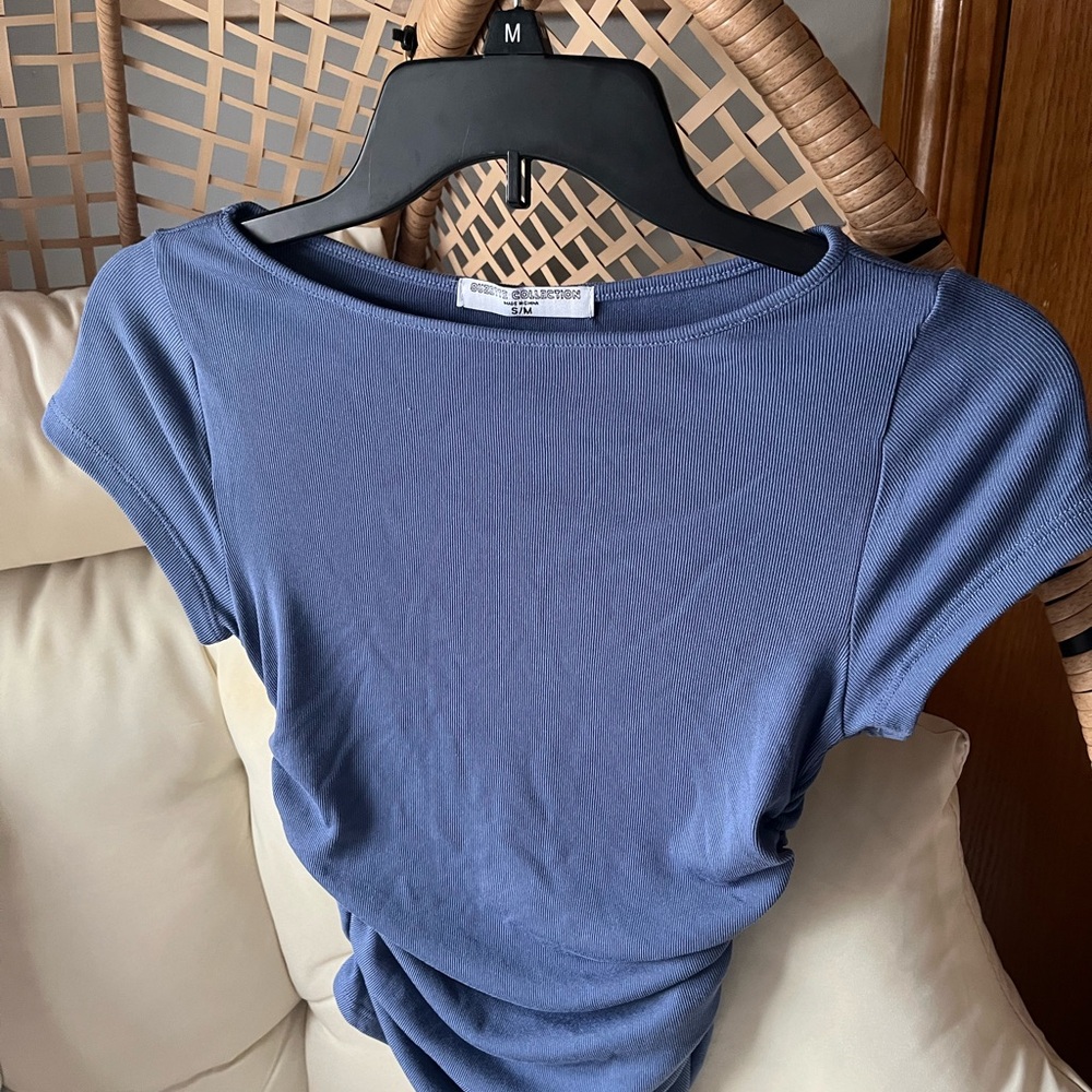 Blue ribbed fitted Top